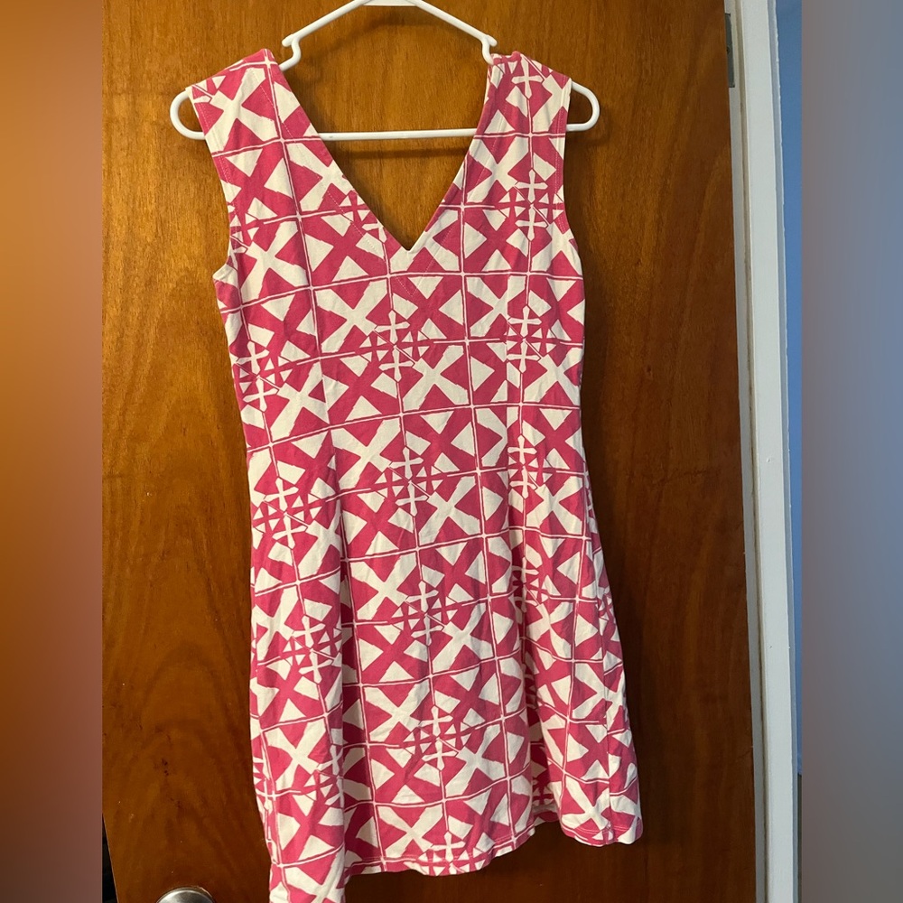 MAHI GOLD Pink and White Patterned Mini Dress